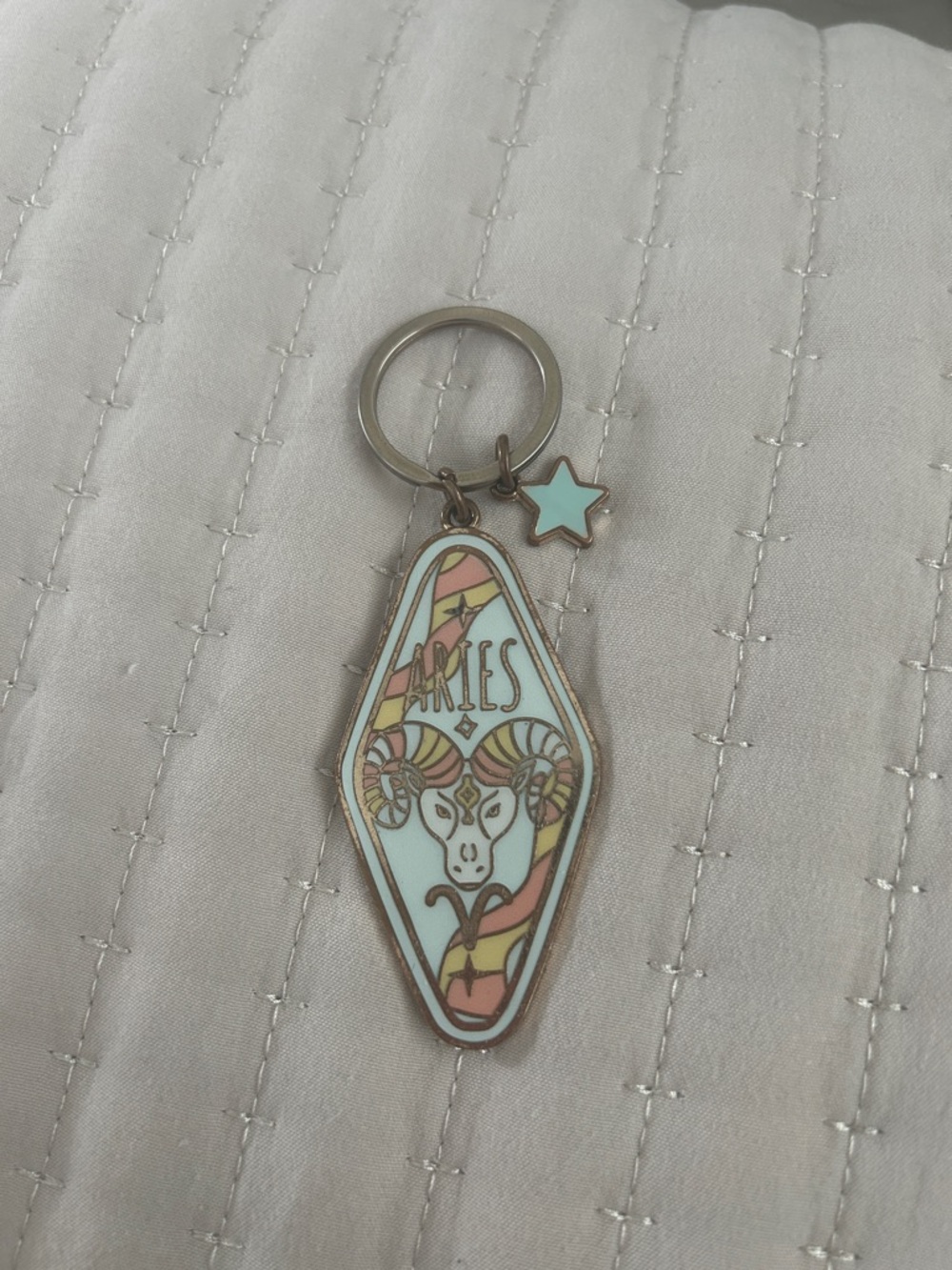 Aries Zodiac Keychain - Pastel Blue & Pink Star Charm